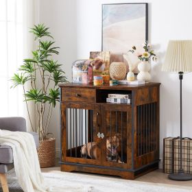 Furniture Dog crate, indoor pet crate end tables, decorative wooden kennels with removable trays. Rustic Brown, 32.3'' W x 22.8'' D x 33.5'' H.