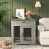 Furniture Style Dog Crate End Table with Drawer, Pet Kennels with Double Doors, Dog House Indoor Use, Weathered Grey