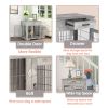 Furniture Style Dog Crate End Table with Drawer, Pet Kennels with Double Doors, Dog House Indoor Use, Weathered Grey