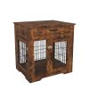 Furniture Style Dog Crate End Table with Drawer;  Pet Kennels with Double Doors;  Dog House Indoor Use; Rustic brown.