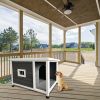 Outdoor Puppy Dog Kennel ,Waterproof Dog Cage, Wooden Dog House with Porch Deck