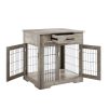 Furniture Style Dog Crate End Table with Drawer; Pet Kennels with Double Doors ; Dog House Indoor Use; (Grey; 29.92'w x 24.80' d x 30.71'h)