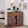 Furniture Style Dog Crate End Table with Drawer;  Pet Kennels with Double Doors;  Dog House Indoor Use; Rustic brown.