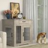 Furniture Style Dog Crate End Table with Drawer; Pet Kennels with Double Doors ; Dog House Indoor Use; (Grey; 29.92'w x 24.80' d x 30.71'h)