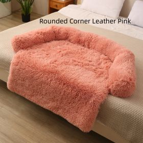 Pet Dog Plush Winter Warm Sofa Cushion (Option: Rounded Corner Leather Pink-XL)