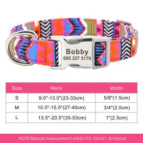 Adjustable Nylon Dog Collar Personalized Dogs Cat ID (Option: 337Rose-M)