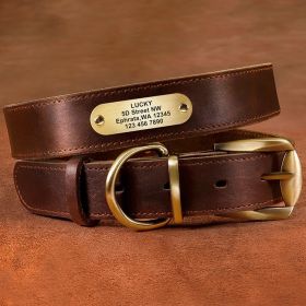 Genuine Leather Cow Leather Engraved Anti Loss Dog Collar (Option: Dark brown-S)