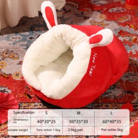 Warm Velvet Padded Thickened Small Dog Nest (Option: Red Rabbit-M)