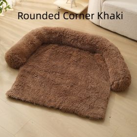 Pet Dog Plush Winter Warm Sofa Cushion (Option: Rounded Corner Khaki-S)