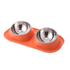 Pet Bowl Stainless Steel Dog Double Neck Basin (Color: Orange)