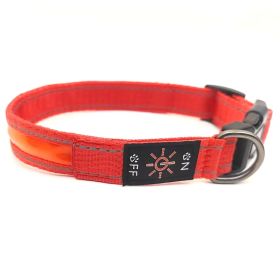 LED Luminous Dog Collar Highlight Reflective Leather Reflective Stripe Ribbon (Option: Colorful Red-S)