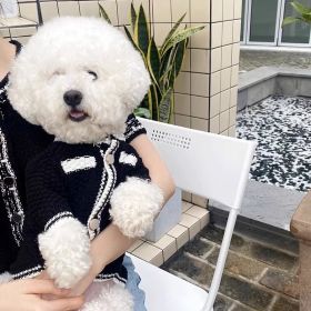 Dog Striped Knitted Sweater Cardigan Clothing (Option: Black-S)