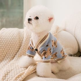 Dog Striped Knitted Sweater Cardigan Clothing (Option: Blue Full Printed Bear-S)