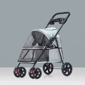 Pet Dog Stroller, Quick Folding, Shockproof with 2 Front Swivel Wheels & Rear Brake Wheels, Cup & Storage Bags Holder, Puppy Jogger Carrier (Color: gray)