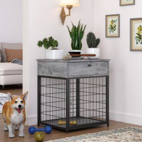 Furniture Dog Crates for small dogs Wooden Dog Kennel Dog Crate End Table, Nightstand (Color: Grey)