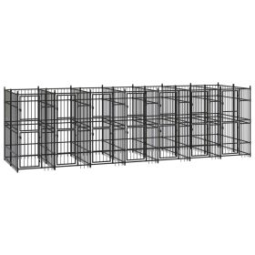 Outdoor Dog Kennel Steel 138.9 ft² (Color: Black)