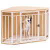 Corner Dog Crate with Cushion; Dog Kennel with Wood and Mesh; Doghouse; Pet Crate Indoor Use