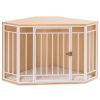 Corner Dog Crate with Cushion; Dog Kennel with Wood and Mesh; Doghouse; Pet Crate Indoor Use