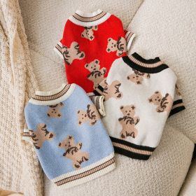 Dog Striped Knitted Sweater Cardigan Clothing (Option: Beige Full Printed Bear-M)