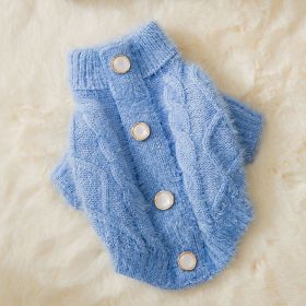 Dog Striped Knitted Sweater Cardigan Clothing (Option: Blue Faux Mink-L)