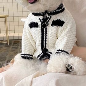 Dog Striped Knitted Sweater Cardigan Clothing (Option: White Classic Style-L)