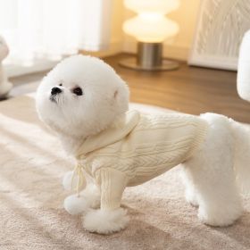 Dog Striped Knitted Sweater Cardigan Clothing (Option: Beige Hooded Fur Ball-XL)