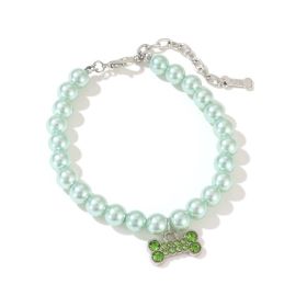 Pet Supplies Collar Pearl Cat Necklace Ornament (Option: Green-M)