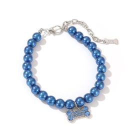 Pet Supplies Collar Pearl Cat Necklace Ornament (Option: Blue-L)