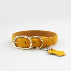 Pet Leather Collar Color Cowhide (Option: Yellow-XL)